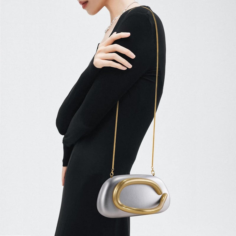 NEWROGENG Clutch Purses for Women Formal, PU Leather/Marble Acrylic Evening Bags with Chain, Trendy Metal Handle Purses 2025 - Image 4